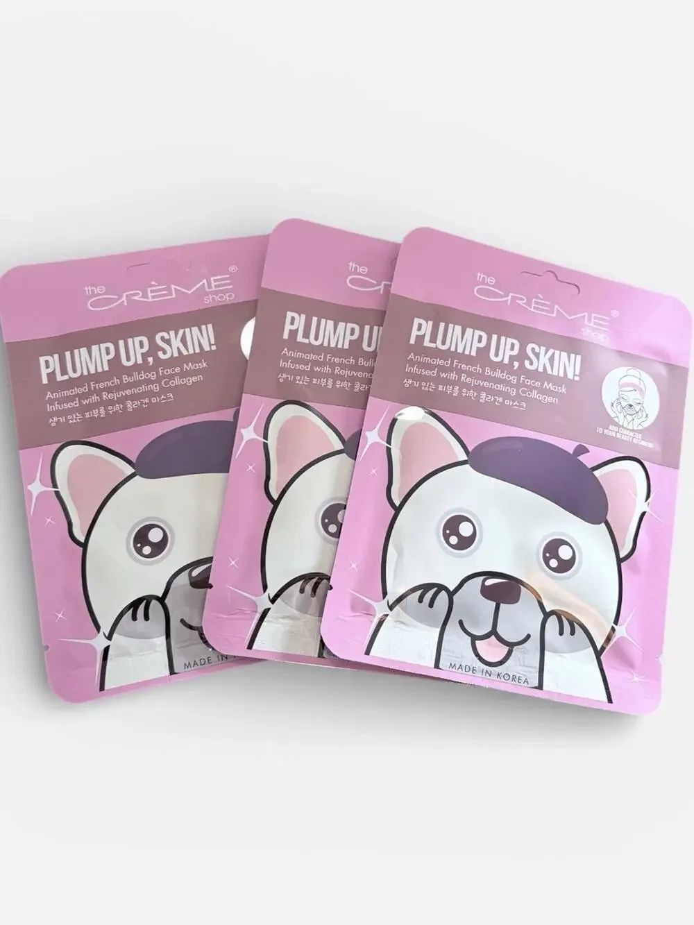 3x The Creme Shop Plump Up Skin French Bulldog Collagen Face Mask NEW
